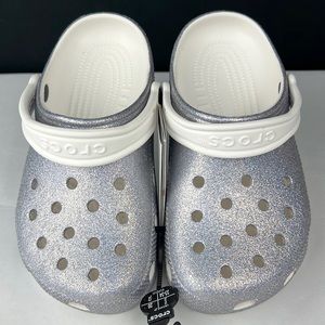 Crocs - ‘Silver Glitter’ Classic Clog. Kids SZ: C13,J1,J2,J6. (J6=W8). NWT Firm!
